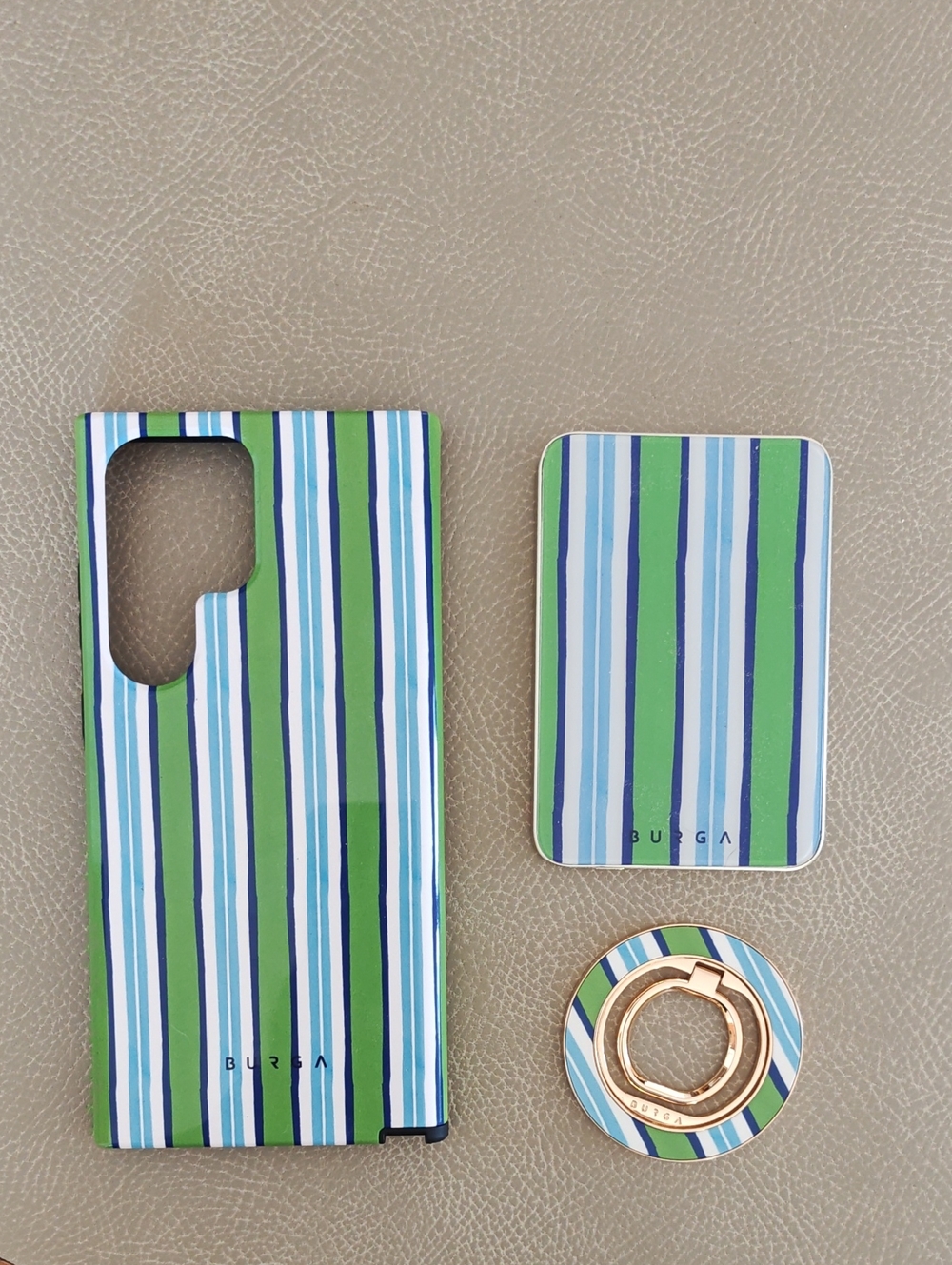 Burga Android Green and Blue Striped Phone Case With Magnetic Charger